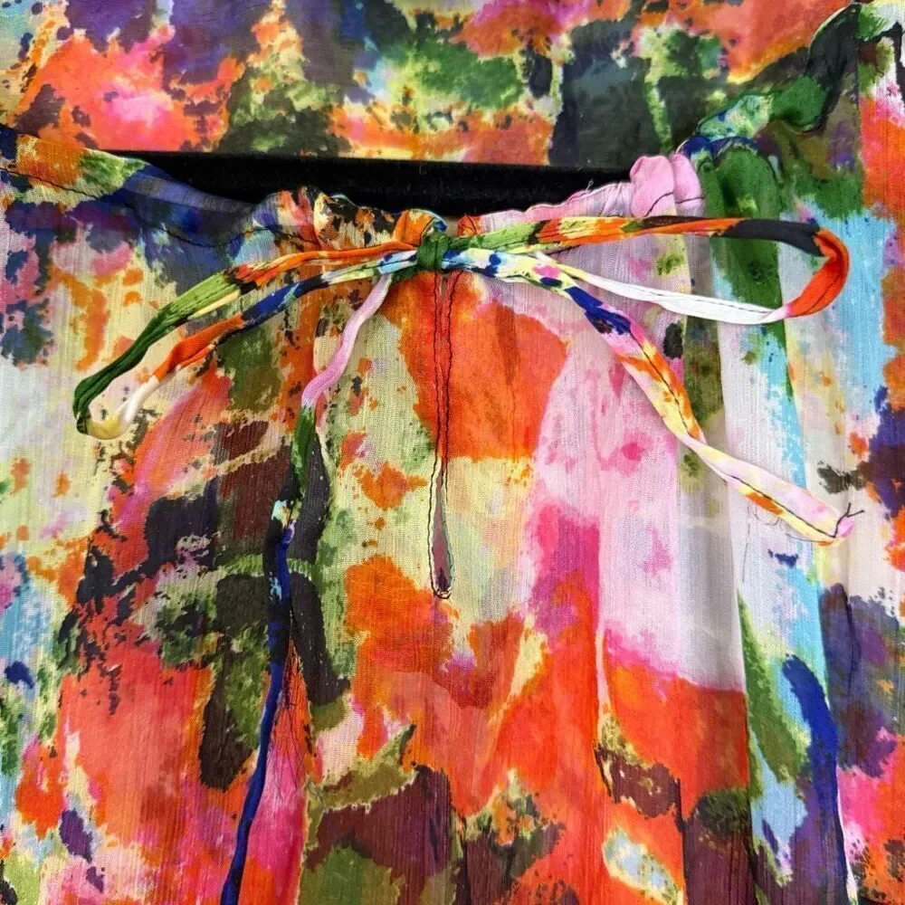 Yuka Beach YB Sheer Watercolor Floral Swimsuit Cover Up Sz L Beach, Swim, Vacay